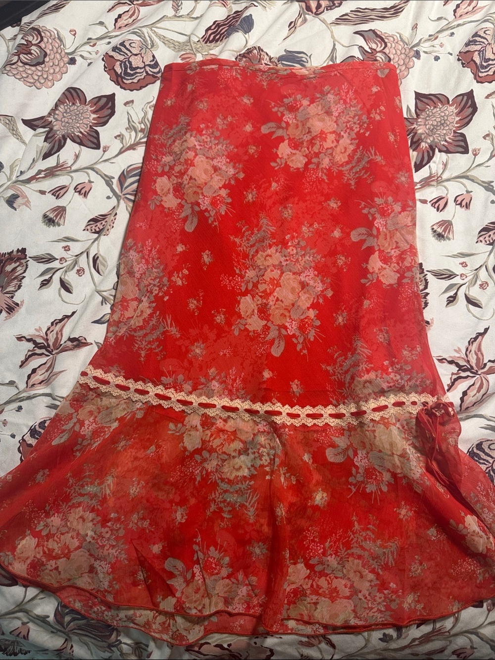 Free People Red Floral Sheer Slip Dress